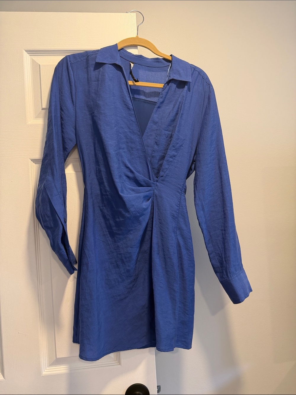 Zara Blue Twist Front Long Sleeve Mini Dress